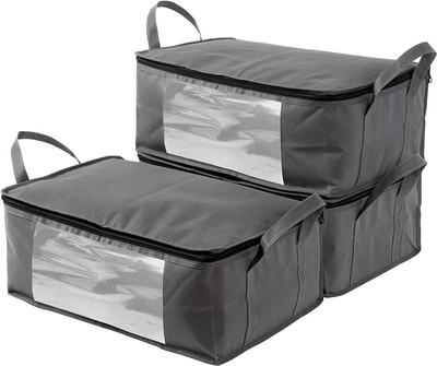 SH NASIMA MANUFACTURER FG3 SHNM blanket storage bag for wardrobe organizers| Non woven Underbed storage bag/storage organizer blanket cover with transparent window extra large (pack of 3)FULL GREY FG 3(Grey) SH NASIMA MANUFACTURER FG3 SHNM blanket storage bag for wardrobe organizers| Non woven Underbed storage bag/storage organizer blanket cover with transparent window extra large (pack of 3)FULL GREY FG 3(Grey)