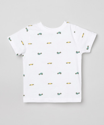 MAX Boys Printed Pure Cotton Regular T Shirt(White, Pack of 1)