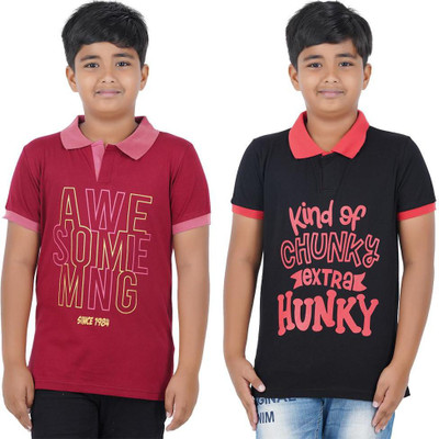 Cave Tree Boys Printed Pure Cotton Regular T Shirt(Multicolor, Pack of 2)