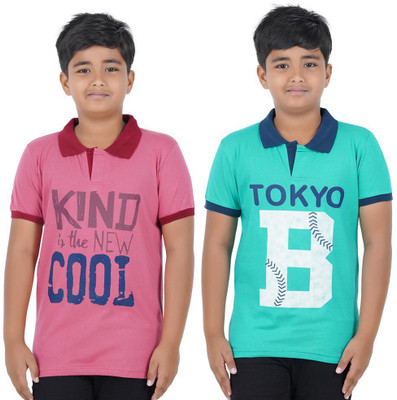 Cave Tree Boys Printed Pure Cotton Regular T Shirt(Multicolor, Pack of 2)