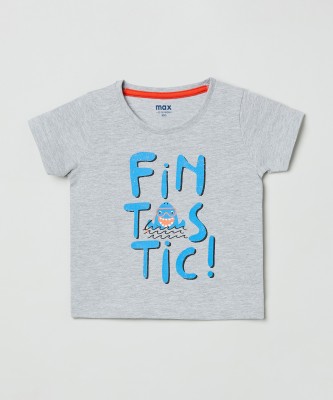 MAX Baby Boys Typography, Printed Pure Cotton T Shirt(Grey, Pack of 1)