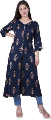 Shahi Fashions Women Floral Print Frontslit Kurta(Blue)