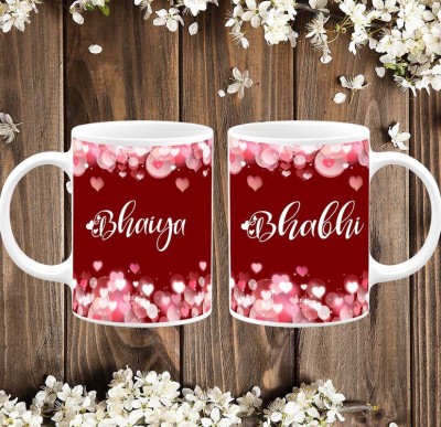 TrendoPrint Bhaiya Bhabhi Birthday and Wedding Anniversary Gift for Bhaiya Brother and Bro Bade and Bhaiya Bhai and Big Brother and Sister In Law Bhabhi and Daughter In Law Printed White Tea Ceramic Coffee Mug(350 ml, Pack of 2)