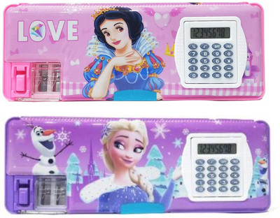 KIDLAND NA Calculator Art Plastic Pencil Boxes(Set of 2, Pink, Purple)