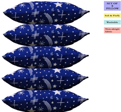 GKM Blue Star Print Microfibre Abstract Sleeping Pillow Pack of 5(Multicolor)