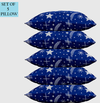 GKM Blue Star Print Microfibre Abstract Sleeping Pillow Pack of 5(Multicolor)