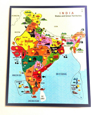 PETERS PENCE Wooden INDIA Map Puzzle STATES & UNION TERRIRTORIES ,Knobs for Kids Education(20 Pieces)