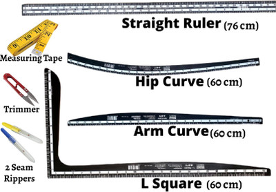 Upyukat Tailoring scales/ curves/ Fashion Designing Scale- Premium Quality Hard Plastic Scale- Set of 4- L Square Curve, Hip curve, Arm curve, Straight Ruler Along with 1 Measuring Tape, 1 Trimmer, 2 Seam Rippers Sewing Kit Upyukat Tailoring scales/ curves/ Fashion Designing Scale- Premium Quality Hard Plastic Scale- Set of 4- L Square Curve, Hip curve, Arm curve, Straight Ruler Along with 1 Measuring Tape, 1 Trimmer, 2 Seam Rippers Sewing Kit