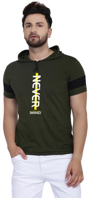 Cryptic Printed Men Hooded Neck Green, Black T-Shirt