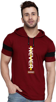 MINISTRY OF FRIENDS Typography Men Hooded Neck Maroon, Black T-Shirt