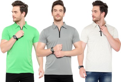 Adorbs Solid Men Polo Neck White, Grey, Light Green T-Shirt