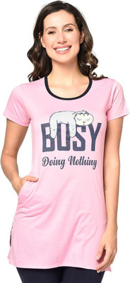 Cushybee Printed Women Round Neck Pink T-Shirt