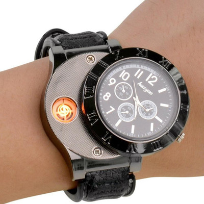 Ala Flame METAL Premium Black USB Windproof Cigarette USB Charged Lighter Watch Smoking Flameless Rechargeable Wrist Watch With Lighter new innovative Cigarette Lighter(Premium Black)