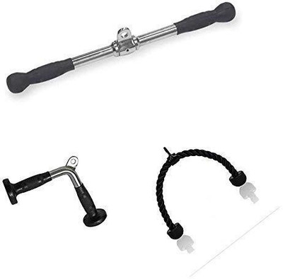 MTU ONLINE STORE Fitness Tricep Combo LAT bar, Tricep Rope, V Shape bar and Triceps Handle Multi-training Bar(Silver)