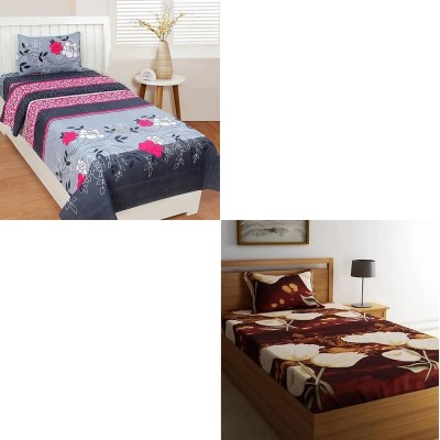 HSR Collection 144 TC Microfiber Single Floral Flat Bedsheet(Pack of 2, Multicolor)