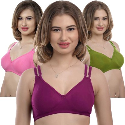 X-WELL Women Full Coverage Non Padded Bra(Purple, Green, Pink)