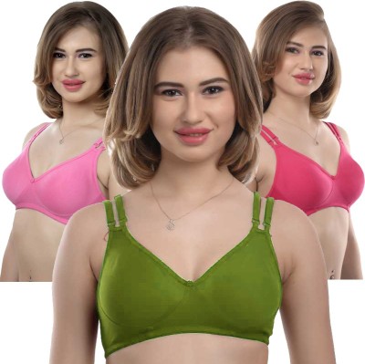 X-WELL Women Full Coverage Non Padded Bra(Red, Green, Pink)