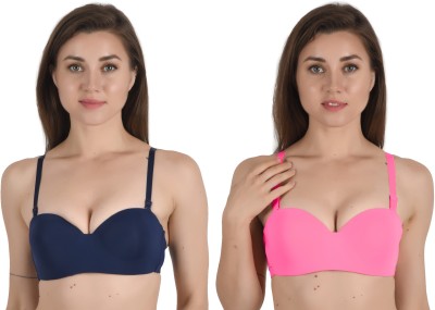 Alexana Half Cup Invisible Bra Women Balconette Lightly Padded Bra(Blue, Pink)