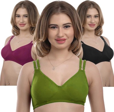 X-WELL Women Full Coverage Non Padded Bra(Purple, Green, Black)