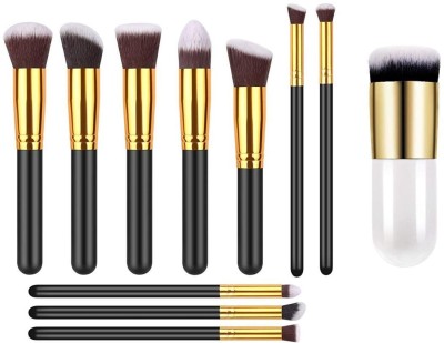 Lenon Beauty Professional Black Makeup Brush Set of 10 pcs With White Foundation Concealer Ccompact Powder Liquid Concealer Brush(Pack of 11)