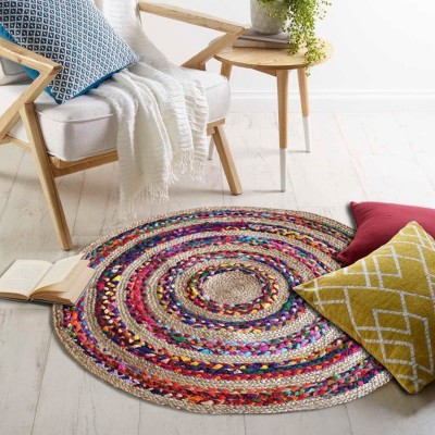 The Home Talk Multicolor Jute Area Rug(3 ft,  X 3 ft, Circle)