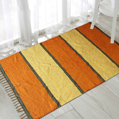 The Home Talk Yellow Cotton Area Rug(3 ft,  X 5 ft, Rectangle)