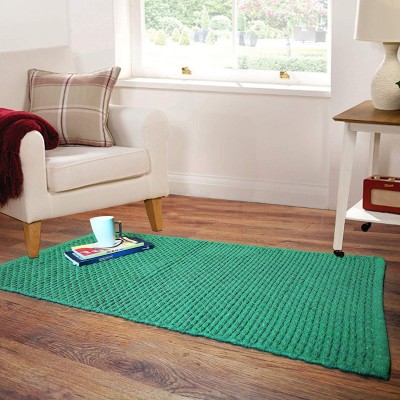 The Home Talk Green Cotton Area Rug(2 ft,  X 4 ft, Rectangle)