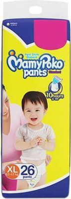 MamyPoko Pants Standard Diapers – XL Size (26 Pieces) | Pants Standard Diapers, Extra Large Size ( 12 – 17 Kg), Pack Of 26 – XL (26 Pieces) For Rs. 99 @ 75 %