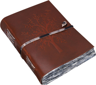 DI-KRAFT Tree Embossed Handmade paper diary with antique Leather color design With Gray antique decklage Pages A5 Diary Unruled 150 Pages(Brown)