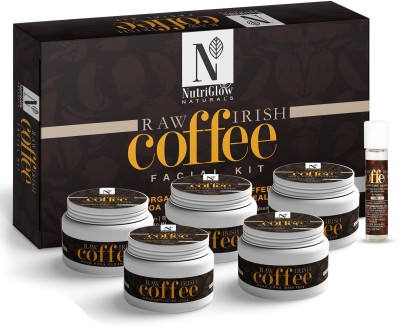 NutriGlow NATURAL'S RAW IRISH COFFEE FACIAL KIT/DEEP PORE CLEANSER/HYDRATE SKIN/FOR ACNE TREATMENT/NATURAL GLOW(5 x 50 g)