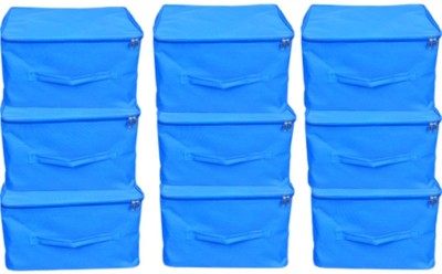 SH NASIMA MANUFACTURER UB-UNDERBED STORAGE-B-9 Nylon Wardrobe Bag Underbed Moisture Proof Cloth Storage Organiser with Zippered Closure & Handle SET OF 9 (BLUE) (SO) UB-S-B-9(Blue)