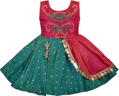 Wishkaro Girls Midi/Knee Length Party Dress(Multicolor, Sleeveless)
