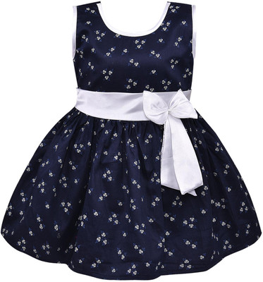 Wishkaro Girls Midi/Knee Length Casual Dress(Dark Blue, Sleeveless)