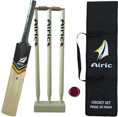 Airic Kashmiri Popular Willow With Ball, Wickets And Bag (Size 3 For 8 to 9 Years) Cricket Kit