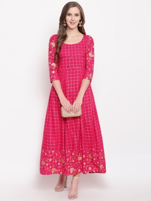 Stylum Women Printed A-line Kurta(Pink)