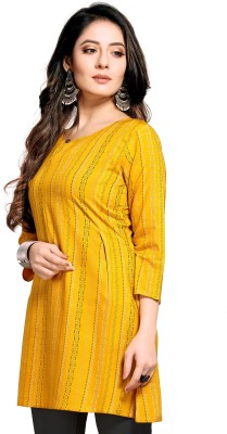 shiv textiles Women Printed Straight Kurta(Yellow)