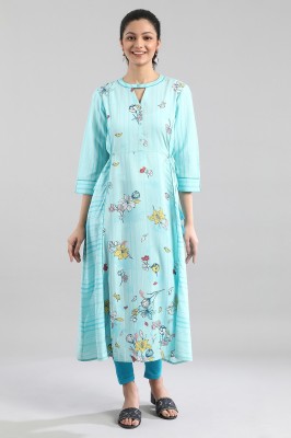 Aurelia Women Printed Flared Kurta(Blue)