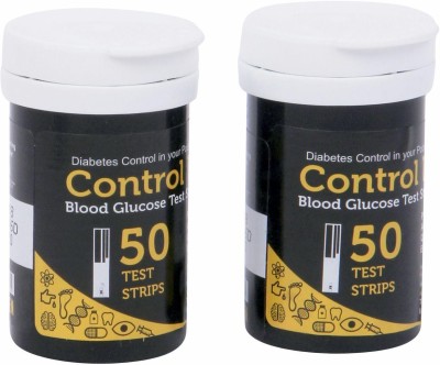 Control D Glucose Test Strips 100 (Pack of 50x2 Strips, Black) 100 Glucometer Strips