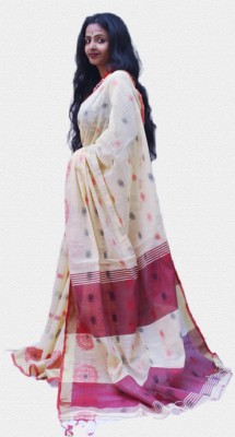 TARAMA ENTERPRISE Printed Handloom Cotton Silk Saree(Beige)