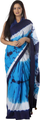 Tropwear Printed, Self Design, Digital Print, Hand Painted, Blocked Printed Ikkat Pure Cotton Saree(Blue)