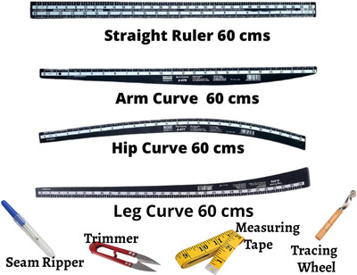 Upyukat Khyati Tailoring scales/ curves/ Fashion Designing Scale- Premium Quality Hard Plastic Scale- Set of 4- 1Leg curve, 1Hip curve, 1Arm curve, 1Straight Ruler Along with 1 Measuring Tape, 1 Trimmer, 1 Seam Ripper, 1 Tracing Wheel Sewing Kit