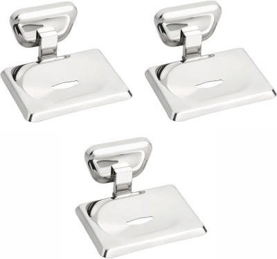 Easyhome Furnish Set of 3 pieces Stainless Steel Soap Dish -(Glossy Silver)