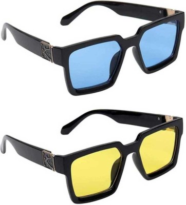 tikna Retro Square Sunglasses(For Boys & Girls, Blue, Yellow)