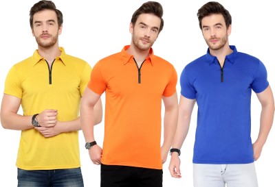 Tivy Solid Men Polo Neck Blue, Orange, Yellow T-Shirt