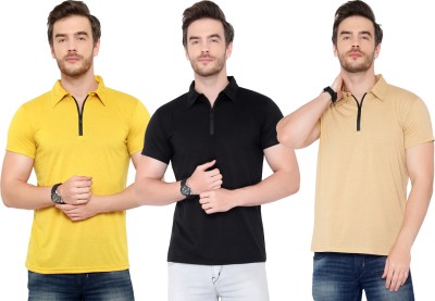 Adorbs Solid Men Polo Neck Black, Beige, Yellow T-Shirt