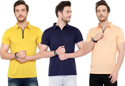 Adorbs Solid Men Polo Neck Multicolor T-Shirt