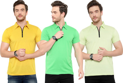 Adorbs Solid Men Polo Neck Green, Yellow, Light Green T-Shirt