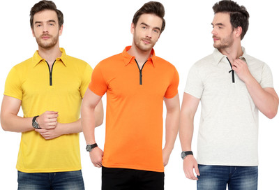 Adorbs Solid Men Polo Neck Multicolor T-Shirt