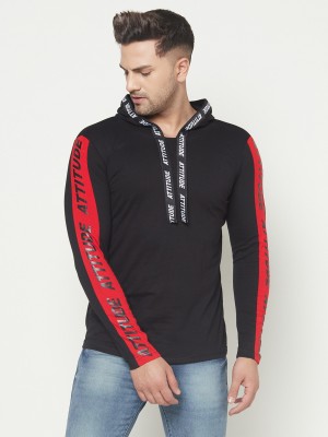 Kay Dee Printed Men Hooded Neck Red, Black T-Shirt