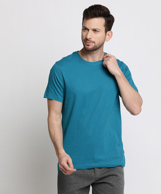 VAN HEUSEN Solid Men Round Neck Blue T-Shirt